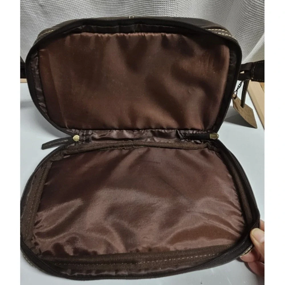 DANIER brown structured  toiletry‎ bag two compartments large 6.5' H x11